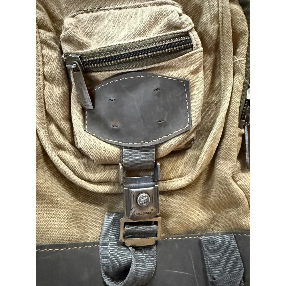 Vintage Ludandan Tan Canvas Backpack Rugged Outdoor Hiking Daypack Khaki